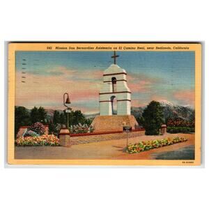 1947 Mission San Bernardino Asistencia Bell Tower El Camino Real Postcard